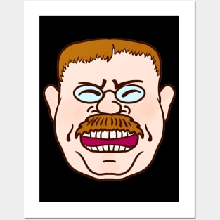 Cartoon Face of Teddy Roosevelt Lauging Posters and Art